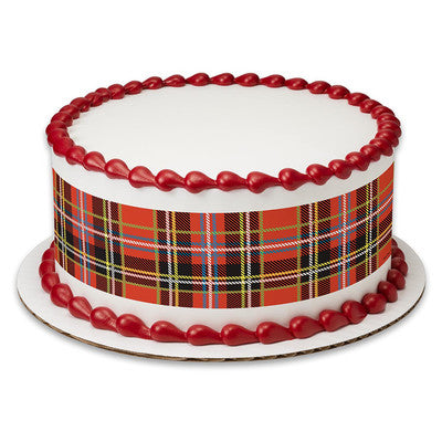 Red Plaid Birthday Peel  & STick Edible Cake Topper Decoration for Cake Borders