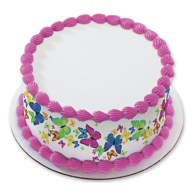 Sweet Life Butterfly Birthday Peel  & STick Edible Cake Topper Decoration for Cake Borders w. Sparkle Flakes & Favor Labels