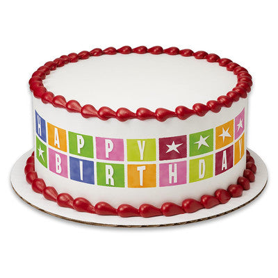 Birthday Blocks Birthday Peel  & STick Edible Cake Topper Decoration for Cake Borders