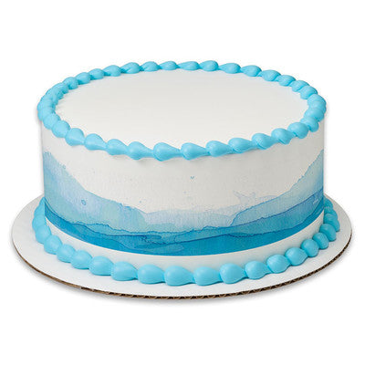 Watercolor Waves Blue Water Birthday Peel  & STick Edible Cake Topper Decoration for Cake Borders w. Sparkle Flakes & Favor Labels