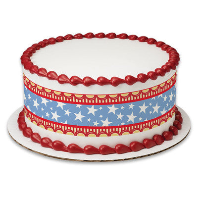 White Stars on Blue Independence Day July 4th Birthday Peel  & STick Edible Cake Topper Decoration for Cake Borders