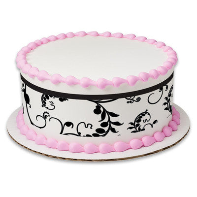 Black Scroll Swirl Birthday Peel  & STick Edible Cake Topper Decoration for Cake Borders