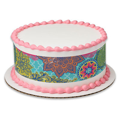 Boho Flower Birthday Peel  & STick Edible Cake Topper Decoration for Cake Borders