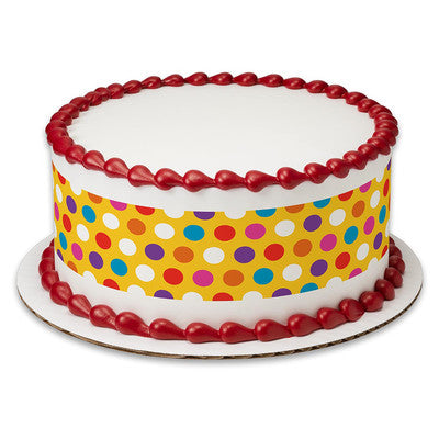 Bright Dots Circles Birthday Peel  & STick Edible Cake Topper Decoration for Cake Borders
