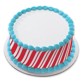 Candy Cane Red and White Stripes Holiday Christmas Birthday Peel  & STick Edible Cake Topper Decoration for Cake Borders