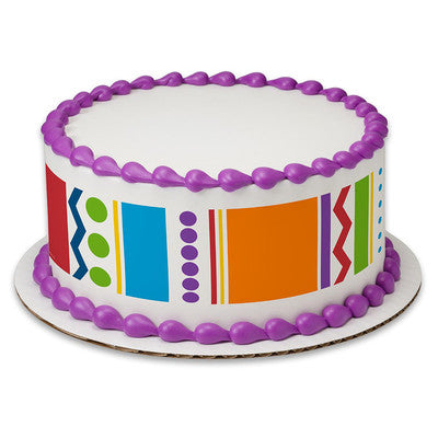 Celebration Image Blocks Circles Dots Swirl Birthday Peel  & STick Edible Cake Topper Decoration for Cake Borders