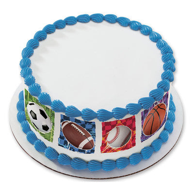 Sports Socer Football All Baseball Birthday Peel  & STick Edible Cake Topper Decoration for Cake Borders