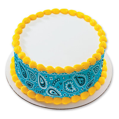 Blue Bandana Western Picnic  Peel  & STick Edible Cake Topper Decoration for Cake Borders
