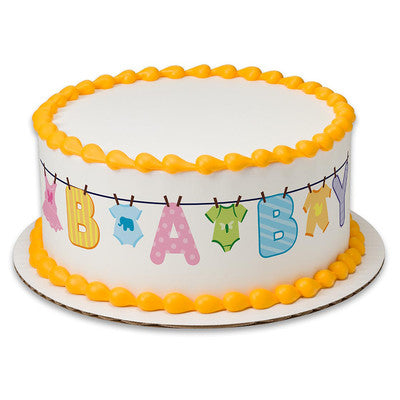 Baby Clothes Line Birthday Peel  & STick Edible Cake Topper Decoration for Cake Borders