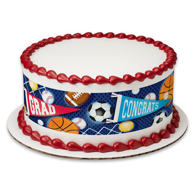 Graduation Sports Pennant Birthday Peel  & STick Edible Cake Topper Decoration for Cake Borders
