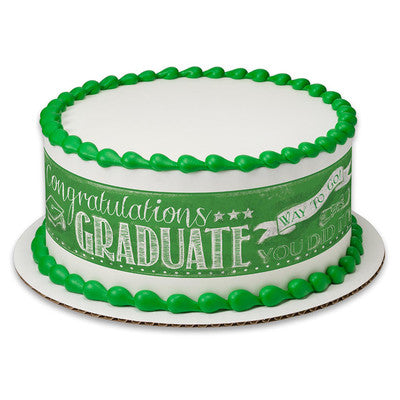 Green Graduate Chalkboard Graduation Birthday Peel  & STick Edible Cake Topper Decoration for Cake Borders