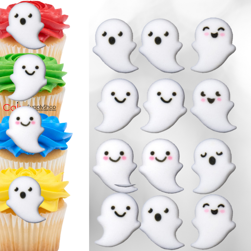 Ghost Edible Dessert Toppers Cake Cupcake Sugar Icing Decorations -12ct