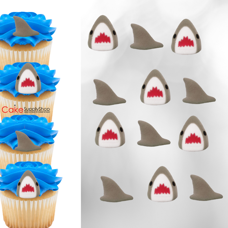 Shark Fin Head Ready to Use Edible Sugar Decoration Icing Toppers -12ct