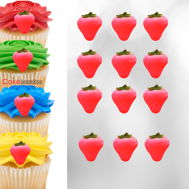 Solid Strawberry 1" Edible Cake Cupcake Sugar Decorations -12ct