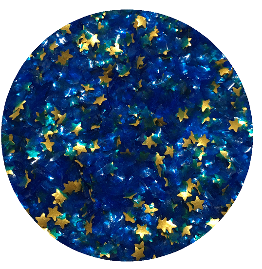 Royal Blue Glitter Flakes With Gold Stars Metallic Edible Shimmer Sparkle Glitter For Cakes And Cupcakes 2oz Jar
