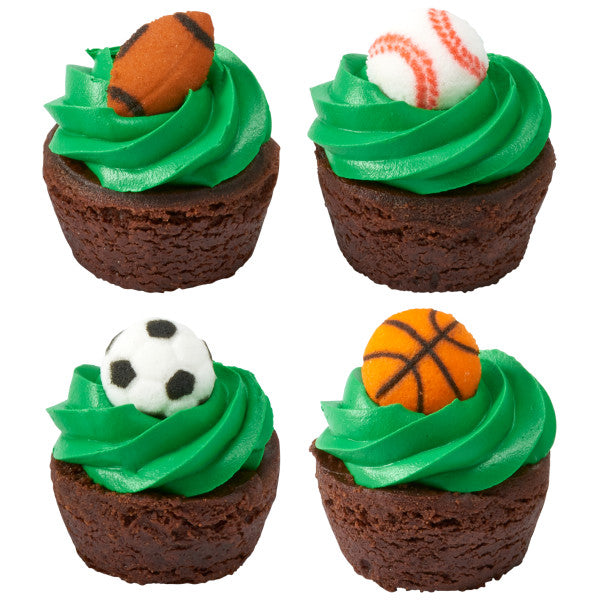 Sports Balls Football Basketball Baseball Soccer Edible Dessert Toppers Cake Cupcake Sugar Icing Decorations -12ct