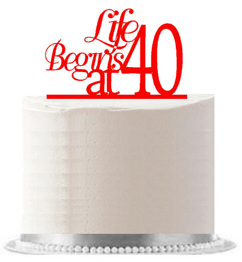 Life Begins at 40 Red Birthday Party Elegant Cake Decoration Topper