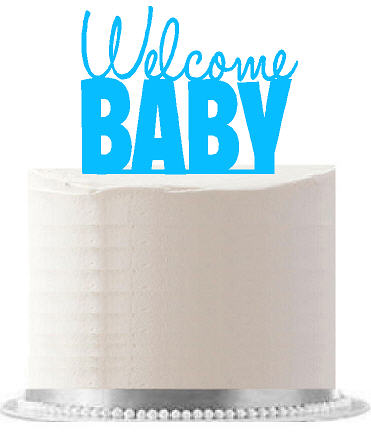 Welcome Baby Blue Birthday Party Elegant Cake Decoration Topper