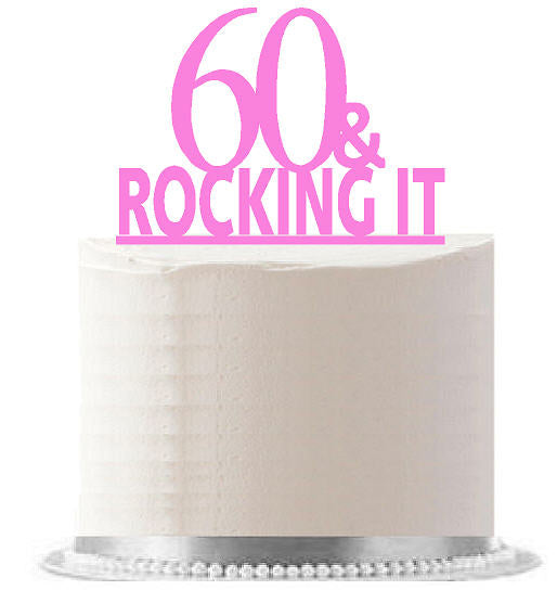 60 & Rocking It Pink Birthday Party Elegant Cake Decoration Topper