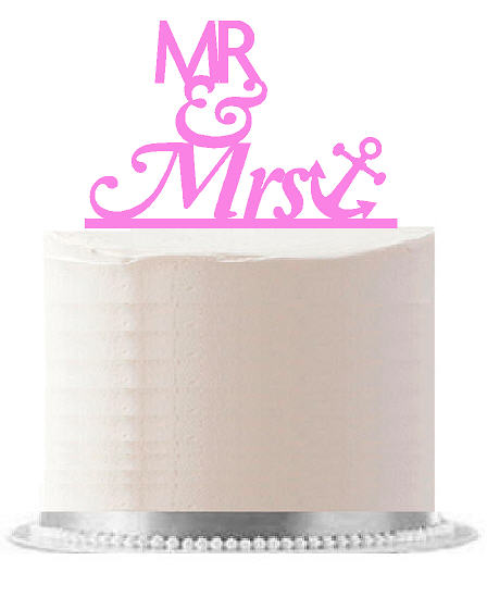 Mr & Mrs Nautical Anchor Pink Birthday Party Elegant Cake Decoration Topper