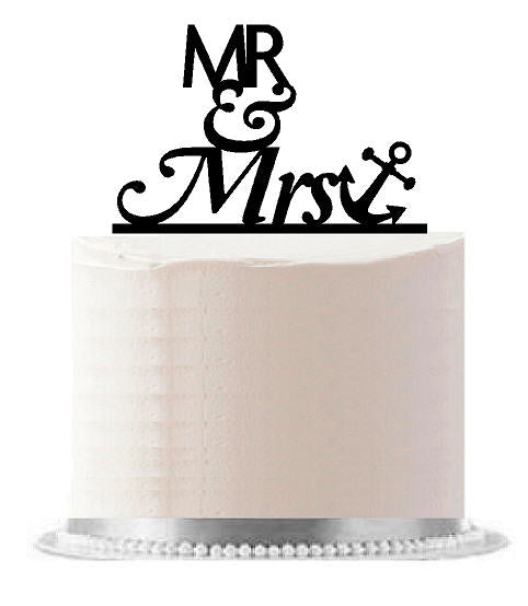 Mr & Mrs Nautical Anchor Black Birthday Party Elegant Cake Decoration Topper