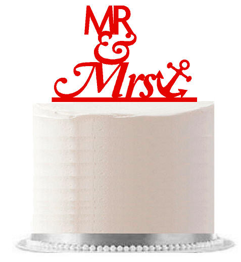 Mr & Mrs Nautical Anchor Red Birthday Party Elegant Cake Decoration Topper
