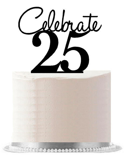 Celebrate 25 Black Birthday Party Elegant Cake Decoration Topper