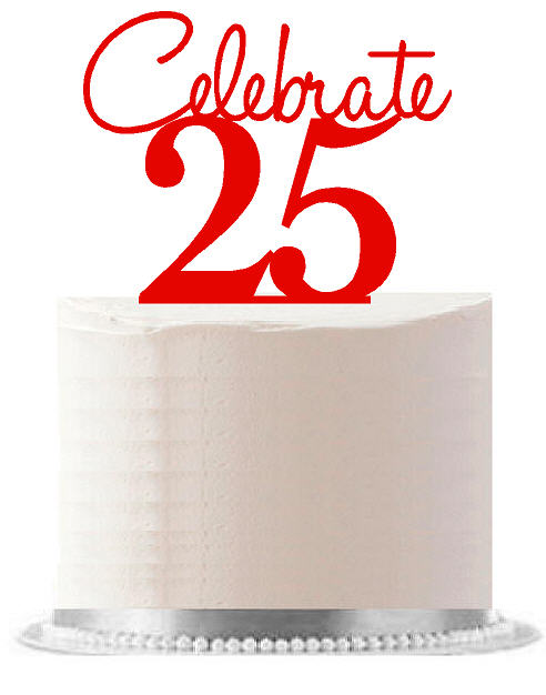 Celebrate 25 Red Birthday Party Elegant Cake Decoration Topper