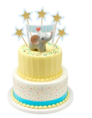 Elegant Elephant Cake Decoration Topper with Blue Stars