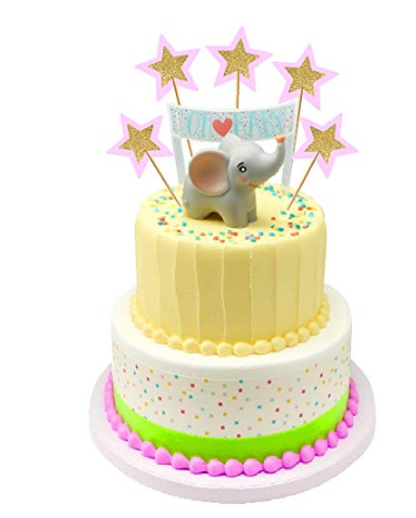 Elegant Elephant Cake Decoration Topper with Pink Stars