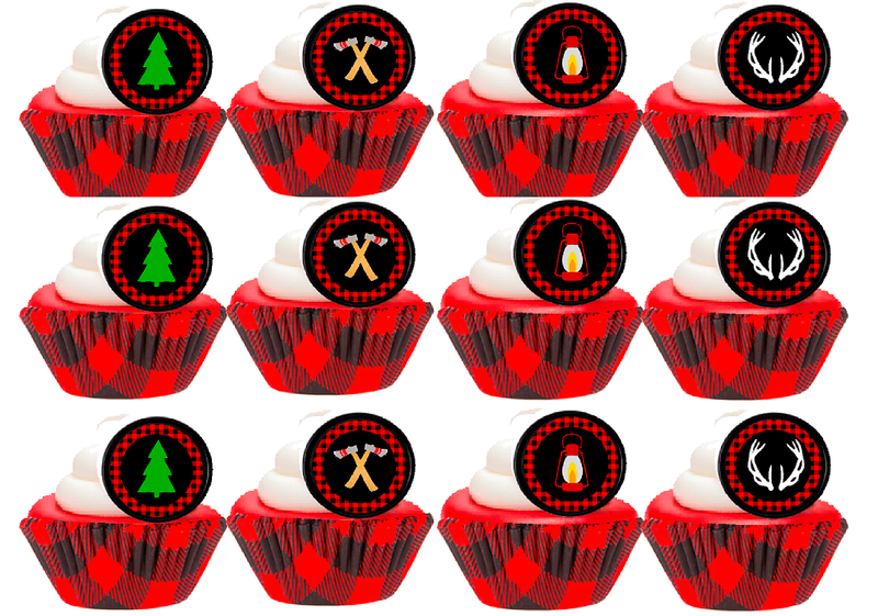 Lumberjack Baking Cups with Evergreen Easy Toppers Cupcake Decoration Party Favor Rings -24pk
