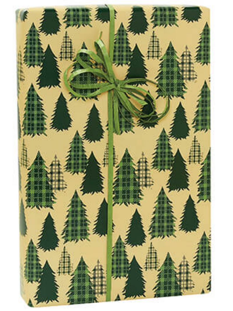 Green Trees Plaid Evergreens Christmas Holiday Gift Wrapping Paper 15ft