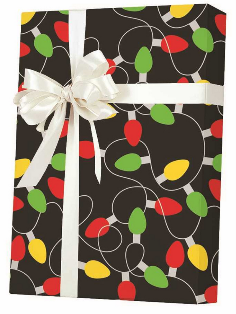 Christmas String Lights Black Red Yellow & More Holiday Gift Wrap Wrapping Paper 15ft