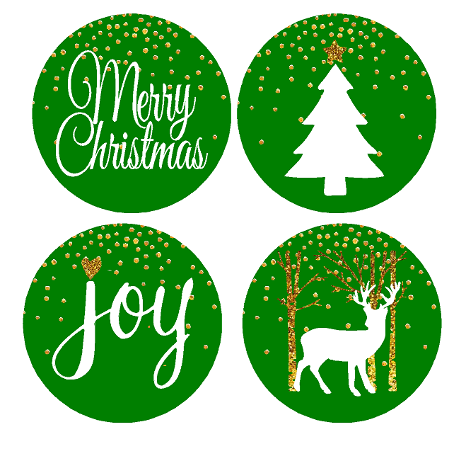 24pack Green Merry Christmas Joy Deer Tree Assortment Stickers Labels Envelope Decorative Seals -1.5inch