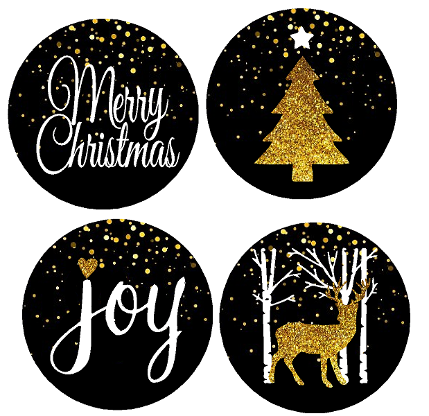 24pack Black Merry Christmas Joy Deer Tree Assortment Stickers Labels Envelope Decorative Seals -1.5inch
