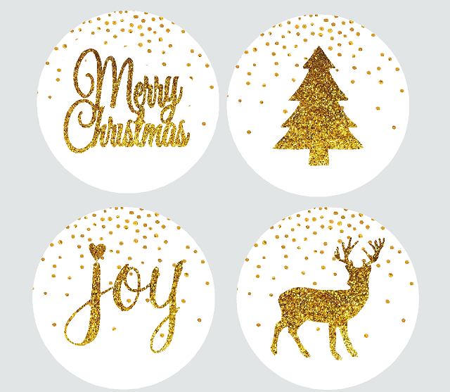 24pack White Merry Christmas Joy Deer Tree Assortment Stickers Labels Envelope Decorative Seals -1.5inch