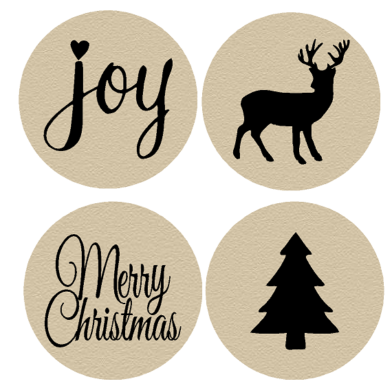 24pack Rustic Kraft Merry Christmas Joy Deer Tree Assortment Stickers Labels Envelope Decorative Seals -1.5inch