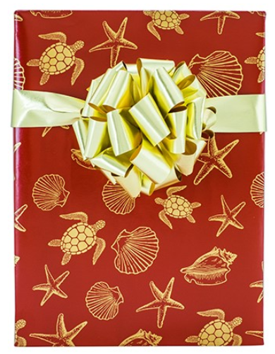 Red & Gold Turtle and Star Fish BeachElegant Specialty Gift Wrap Wrappiing Paper 24 x 15ft