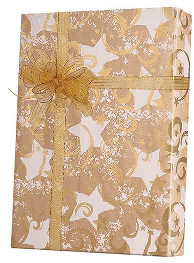 Gold Swirling Star Kraft Gift Wrapping Paper 15ft