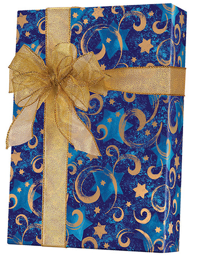 Gold Star Blue Swirl Gift Wrapping Paper 15ft