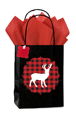 24pack- Lumberjack Buffalo Plaid Rustic Black Cub Gift Bags with Tissues Gifts Tags Decorative Stickers
