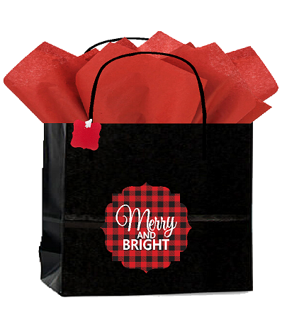 12pack- Lumberjack Buffalo Plaid Rustic Black Vogue Gift Bags with Tissues Gifts Tags Decorative Stickers