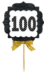 100th Birthday - Anniversary Gold Ribbon Hand Crafted Novelty Cupcake Decoration Toppers -  Picks -12ct