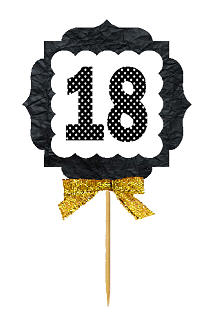 18th Birthday - Anniversary Gold Ribbon Hand Crafted Novelty Cupcake Decoration Toppers -  Picks -12ct