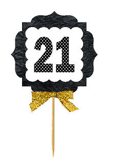 21st Birthday - Anniversary Gold Ribbon Hand Crafted Novelty Cupcake Decoration Toppers -  Picks -12ct