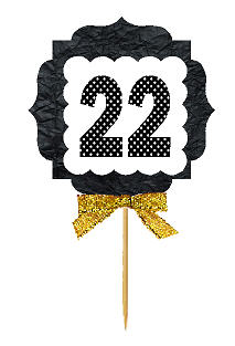 22nd Birthday - Anniversary Gold Ribbon Hand Crafted Novelty Cupcake Decoration Toppers -  Picks -12ct