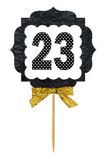 23rd Birthday - Anniversary Gold Ribbon Hand Crafted Novelty Cupcake Decoration Toppers -  Picks -12ct