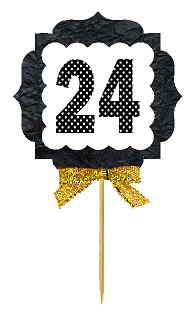 24th Birthday - Anniversary Gold Ribbon Hand Crafted Novelty Cupcake Decoration Toppers -  Picks -12ct