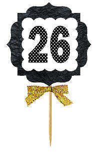 26th Birthday - Anniversary Gold Ribbon Hand Crafted Novelty Cupcake Decoration Toppers -  Picks -12ct