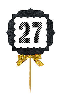 27th Birthday - Anniversary Gold Ribbon Hand Crafted Novelty Cupcake Decoration Toppers -  Picks -12ct